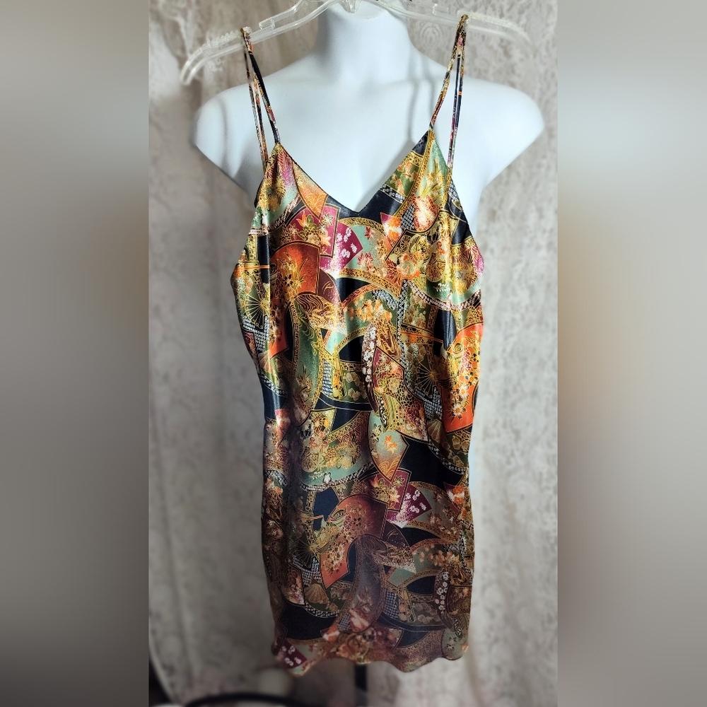 Innermost Chemise Nightgown Sexy Multicolor Oriental Design In Satin